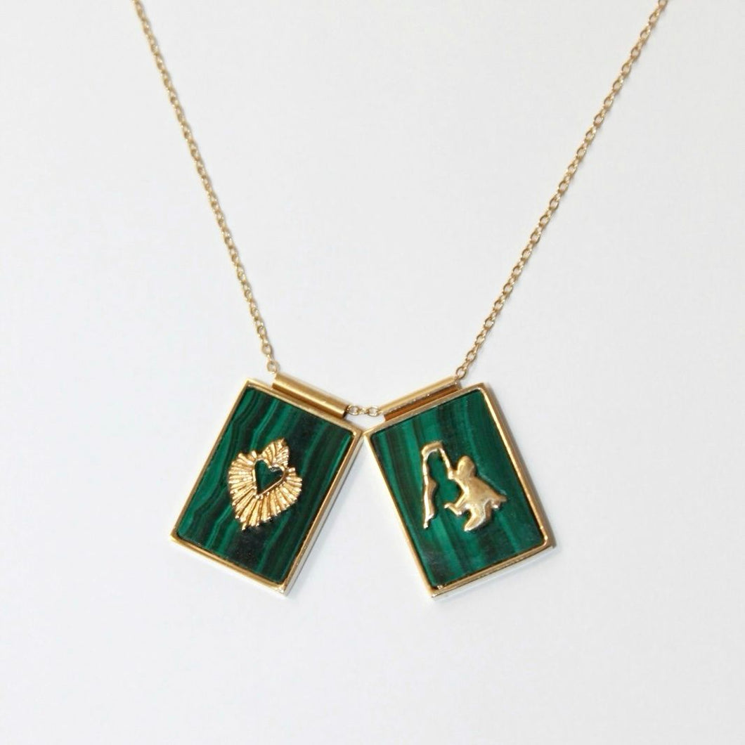 'SCAPULAR' VIRGIN & SACRED HEART -MALACHITE-